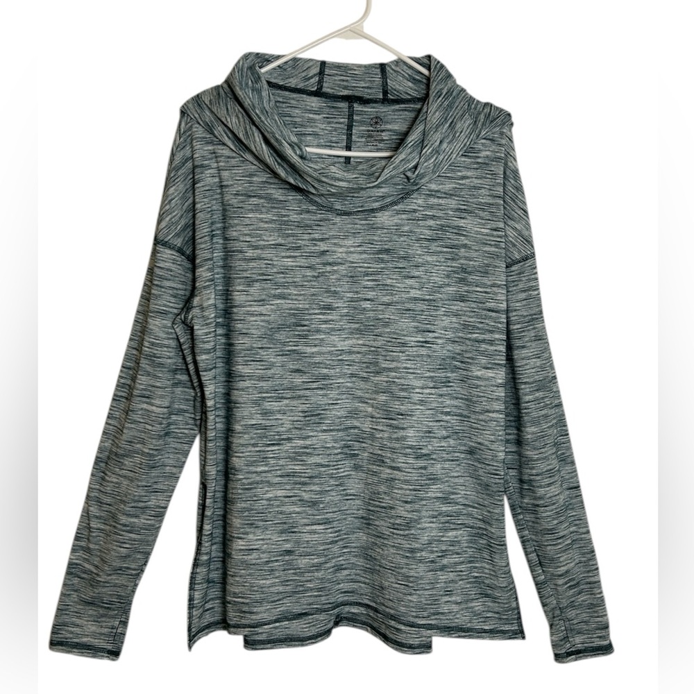 Gaiam Green Space Dye Stretch Knit Yoga Lightweight Size L Funnel Neck Hoodie